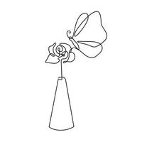 Single Blume im ein Vase. einer Linie Blumen- Gekritzel Illustration. Vorlage zum Gruß Karte, Einladung. Vektor Illustration