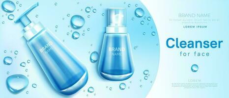 Reinigungsmittel zum Gesicht Kosmetika Flasche Attrappe, Lehrmodell, Simulation Banner vektor