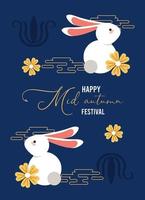 glad mitt höst bokstäver kort med kaniner och blommor vektor