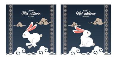 glückliche Mittherbst-Beschriftungskarte mit Kaninchen und Wolken vektor