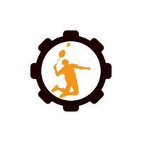 moderner leidenschaftlicher Badmintonspieler im Action-Logo - leidenschaftlicher Siegmoment-Smash. abstrakter professioneller junger badmintonsportler in leidenschaftlicher pose. vektor