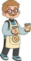 en farfar vem Arbetar som en professionell kaffe säljare är bärande två koppar av kaffe beordrade förbi kunder vektor