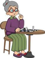 Senior Personen. Alten Zeichen spielen Schach. Großeltern Freizeit. im Ruhestand Personen beim Schachbrett vektor