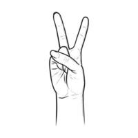 Hippie Frieden Zeichen mit zwei Finger. Hand Geste wie Symbol von Sieg. Vektor Illustration isoliert im Weiß Hintergrund