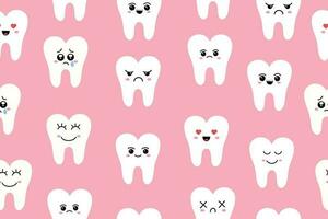 sömlös mönster med söt tänder. dental söt bakgrund. illustration för en pediatrisk tandläkarens kontor, pediatrisk tandvård. vektor