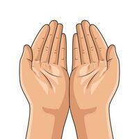 zwei Hände Seite durch Seite. Hände im Position, Palmen hoch, halt etwas, zwei Hände sind beten, beten zu Gott, isoliert auf Weiß Hintergrund, Vektor Illustration