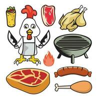 einstellen von Essen Symbole mit Huhn, Fleisch, Gemüse, Steak, Kebab vektor