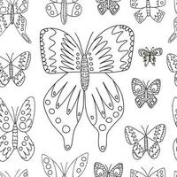 Vektor Schmetterlinge nahtlos Muster. Hand gezeichnet Schmetterling schwarz und Weiß Muster