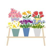 vektor blommor buketter på trä- stå platt illustration