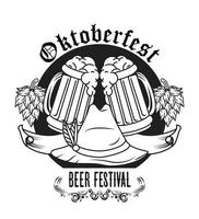 oktoberfest firande festival med tyrolsk hatt och ölburkar ritning vektor