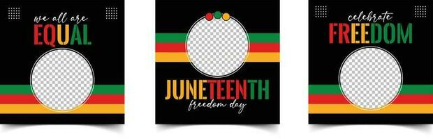 social media posta mall för juni dag, firande frihet, frigörelse dag i 19 juni, afrikan-amerikan historia och arv. vektor