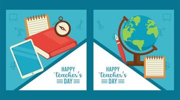 Happy Teachers Day Card mit Tablet E-Learning und Beschriftungen vektor