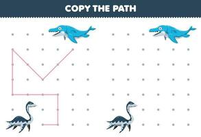 Bildung Spiel zum Kinder Kopieren das Pfad Hilfe Plesiosaurus Bewegung zu das mosasaurus druckbar prähistorisch Dinosaurier Arbeitsblatt vektor