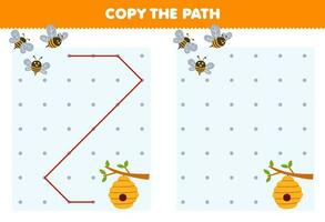 Bildung Spiel zum Kinder Kopieren das Pfad Hilfe Biene Bewegung zu das Bienenstock druckbar Bauernhof Arbeitsblatt vektor