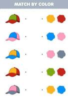 utbildning spel för barn match förbi Färg av söt tecknad serie keps hatt tryckbar wearable kläder kalkylblad vektor