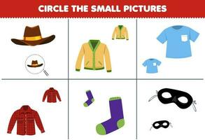 utbildning spel för barn välja de små bild av söt tecknad serie hatt cardigan skjorta flanell strumpa mask tryckbar wearable kalkylblad vektor