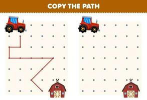 utbildning spel för barn kopia de väg hjälp traktor flytta till de bruka tryckbar transport kalkylblad vektor