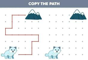 Bildung Spiel zum Kinder Kopieren das Pfad Hilfe Arktis Fuchs Bewegung zu das Berg druckbar Winter Arbeitsblatt vektor