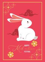 glückliche Mittherbst-Beschriftungskarte mit Kaninchen und Wolken vektor