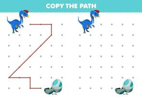 Bildung Spiel zum Kinder Kopieren das Pfad Hilfe Oviraptor Bewegung zu das Ei druckbar prähistorisch Dinosaurier Arbeitsblatt vektor