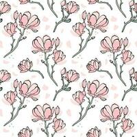 grenar med magnolia blommor. blommande tid. sömlös mönster på pastell färger. vektor