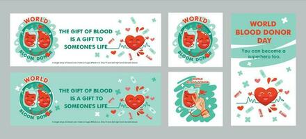 värld blod donation dag. tecknad serie karaktär. uppsättning av illustration. vektor. vektor