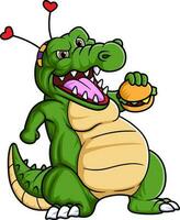 süß Krokodil Essen Burger Karikatur Vektor