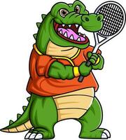 Sport komisch Krokodil spielen Tennis vektor