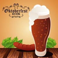 oktoberfest feierfestplakat mit bierglas und wurst vektor