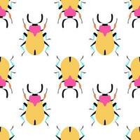 gul skalbaggar på de vit bakgrund. sömlös mönster med tecknad serie element. vektor