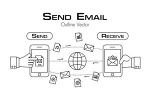 Person senden E-Mail und andere Datei vom Telefon an andere Geräte Gliederungsstil vektor