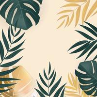 natürlicher realistischer tropischer Hintergrund des grünen und goldenen Palmblattes vektor