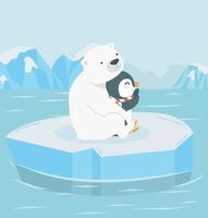 isbjörn kramar pingvin på ett isberg vid nordpolen arktiska vektor