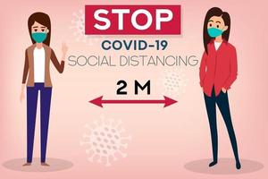 socialt avstånd koncept människor som bär medicinsk mask stoppa coronavirus covid19 förebyggande vektor