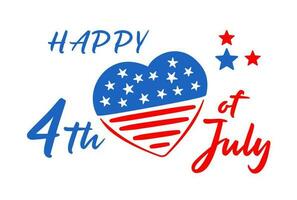 Lycklig 4:e av juli text och hjärta i färger av USA flagga vektor