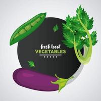 färska lokala grönsaker bokstäver i ram cirkulär med bakgrund svart vektor