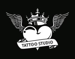 hjärta kärlek med krona och vingar tatuering studio grafik vektor