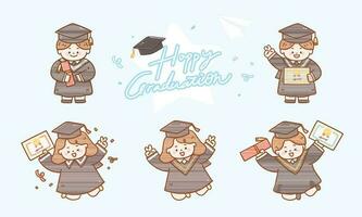 Vektor Illustration. Neu Semester glücklich Abschluss Junggeselle Uniform Student. Abschluss Kinder Schüler Springen.