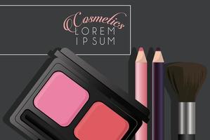 Schriftzug und Make-up-Kosmetik in Farbe schwarz Hintergrund vektor