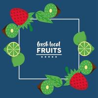 frische lokale Früchte mit Zitronen und Erdbeeren im blauen Hintergrund vektor