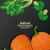 frische frische lokale Beschriftung des Gemüses mit schwarzem Hintergrund vektor
