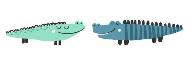 einfach kindisch Illustration mit komisch Krokodil. komisch Kinder Design mit wild Reptil und Grafik Elemente, Inschriften. Kinder eben Design, Aufkleber vektor