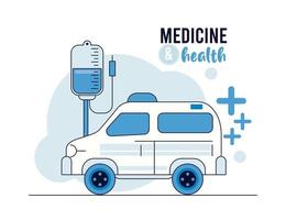 Krankenwagen mit Blutbeutel-Gesundheitssymbolen vektor