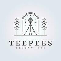 Linie Abzeichen traditionell Tipis Logo Vektor Illustration Design, wild Leben indisch ethnisch Hütte