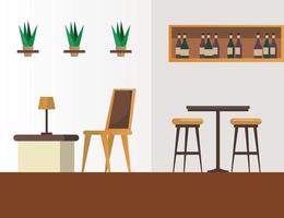 elegante Tische und Stühle mit Wein im Regal Restaurant Forniture Szene vektor