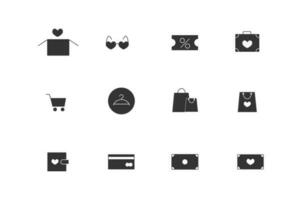 fylld ikon solglasögon, kupong, galge, kort, handväska, uppsättning, pengar, kontanter, ikon, köpa, handel, rabatt, översikt, affär, Lagra, vagn, väska, gåva, symbol, kommersiell, uppkopplad, pris, inköp vektor