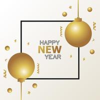 Frohes neues Jahr Karte mit goldenen Kugeln und Konfetti-Poster vektor