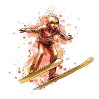 abstrakter springender Skifahrer von einem Spritzer von Aquarellhand gezeichneter Skizze Wintersportvektorillustration von Farben vektor