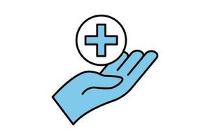 Gesundheit Pflege Symbol. Hand und medizinisch Kreuz Vektor. zwei Ton Symbol Stil Design. einfach Vektor Design editierbar