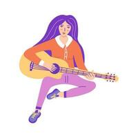 skön flicka spelar de gitarr. vektor färgrik